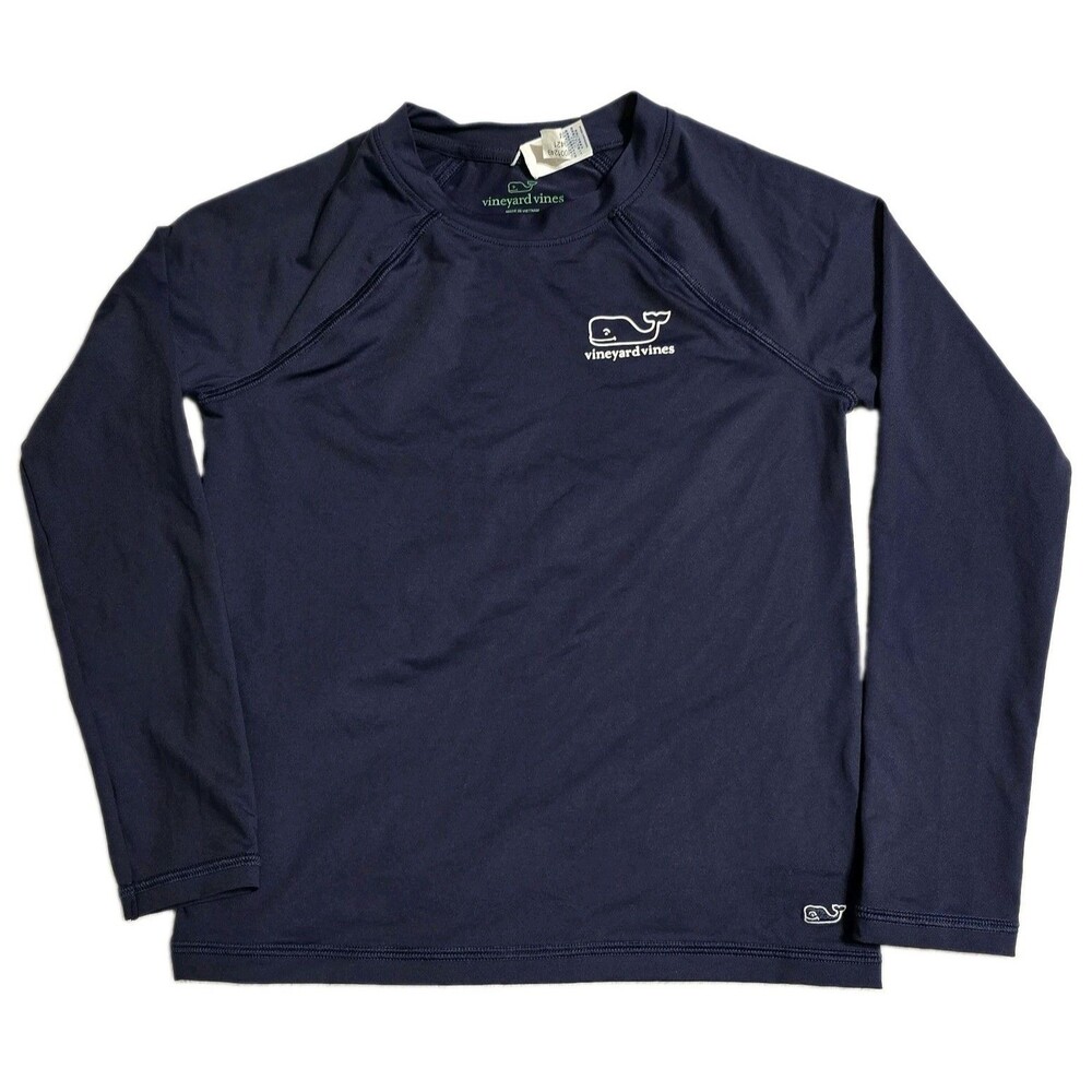 Vineyard Vines Youth Kid's 7 Raglan Rashguard Blue Long Sleeve Swim Shirt Whale
